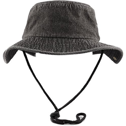 The Hat Depot Cotton Stone-Washed Safari Wide Brim Foldable Double-Sided Sun Boonie Bucket Hat - color: 4. Black Denim, size: Small-Medium