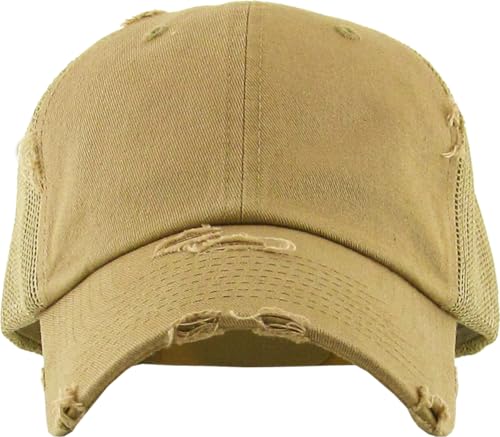 KBETHOS Vintage Washed Distressed Cotton Dad Hat Baseball Cap Adjustable Polo Trucker Unisex Style Headwear - color: Khaki Vintage Mesh