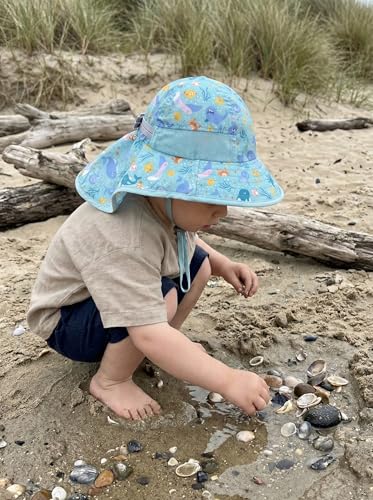 icolor Kids Sun Hat UPF50+ Sun Protection Bucket Hat Toddler Summer Beach Play Hats with Neck Flap for Girl Boy Ages 3~10 - color: Cartoon Sea World