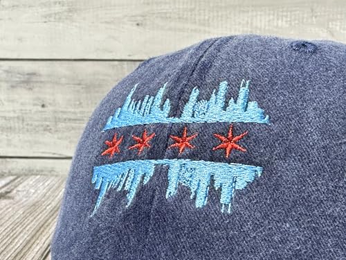 America State City Flag Hats - color: Chicago Illinois Skyline Flag (Navy Blue)