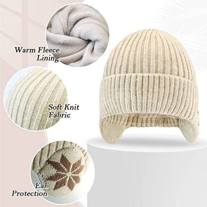 BAVST Hat for Men Knitted Beanie Women Winter Hats Men’s Stretchy Caps Outdoor Beanies Fleece Lined Ear Warmer - color: X-beige