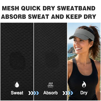 Sun Visor Caps Foldable Brim Adjustable Visor Hats for Women Men - color: 2# Grey