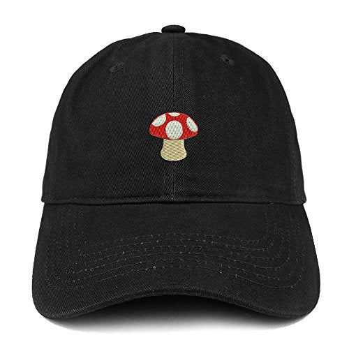 Trendy Apparel Shop Mushroom Emoticon Embroidered 100% Soft Brushed Cotton Low Profile Cap - color: Black