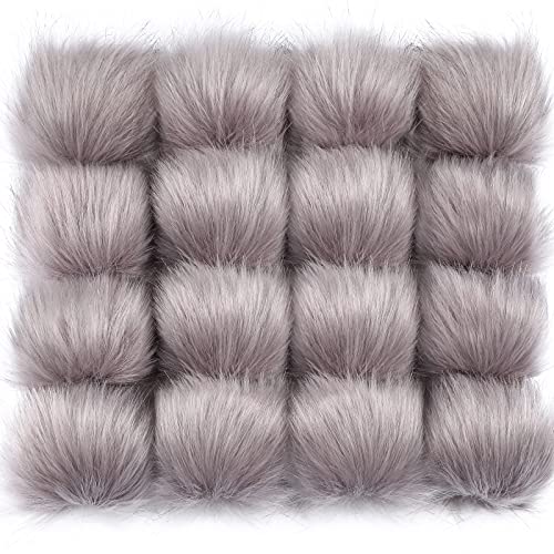 Tatuo 16 Pcs Faux Fur Pom Poms for Hats, Gray - color: Gray