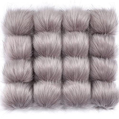 Tatuo 16 Pcs Faux Fur Pom Poms for Hats, Gray - color: Gray