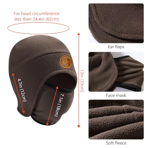 BASSDASH Unisex Soft Fleece 2-in-1 Hat with Mask Ear Flap - color: Brown