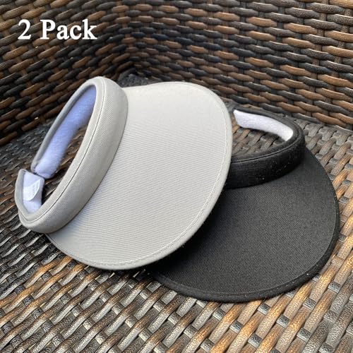 2 Pack Sun Visor Hats Women Men Clip On Wide Brim Visors Hat Outdoor Sports Golf Beach Travel Tennis Caps - color: Black+grey