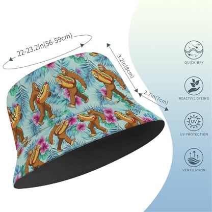 Amasnay Neon Bucket Hat Cotton Double-Side-Wear Reversible Sun Hat for Women Men, Summer Vacation Travel Beach Fisherman Hat - color: Bigfoot Hotdog Print