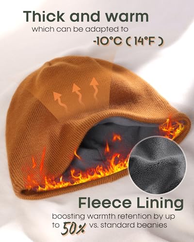 FURTALK Winter Beanie Men Women Windproof Knitted Warm Cuffless Beanie Hat - color: Brown