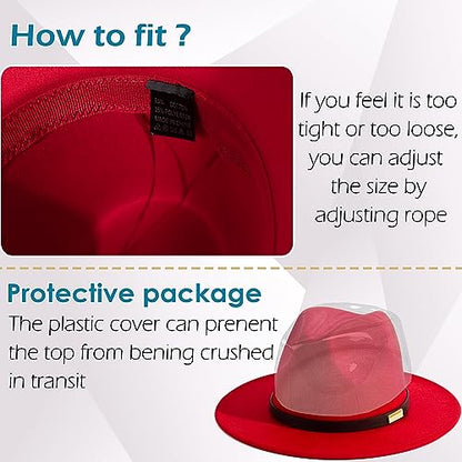 Fedora Hats for Men Wide Brim Panama Hat with Classic Belt - color: Red
