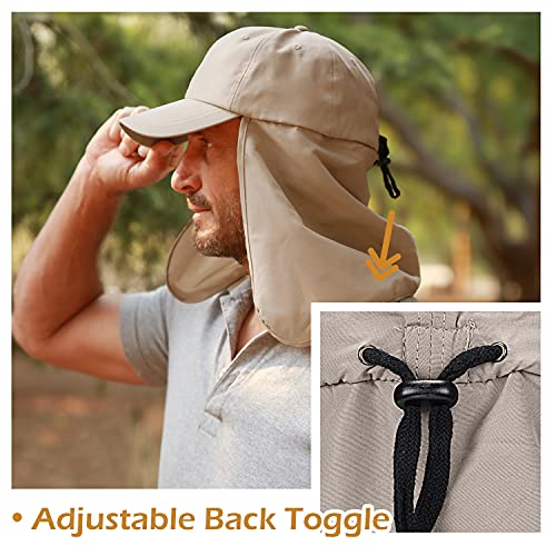 Solaris Mens Sun Hat Neck Flap 2 in 1 Foldable Waterproof UPF 50+ Baseball Cap Fishing Hiking Outdoor - color: #5 Khaki