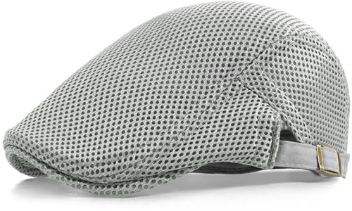 Xinveen Men's Mesh Cap Breathable Summer Newsboy Hat Adjustable Beret Ivy Cap Irish Cabbie Driving Hunting Hats - color: Light Gray