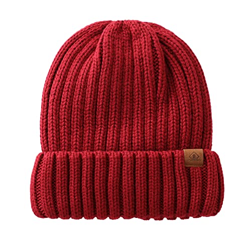 Home Prefer Mens Winter Hat Wool Fleece Lined Knit Beanie Hat Warm Stocking Caps - color: Red