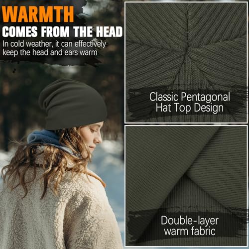 YANIKY Slouchy Beanie for Women, Mens Soft Cotton Beanie Hat, Double Layer Windproof Skull Cap for All Seasons - color: Military Green