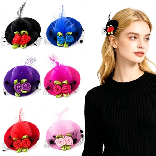 Women's Mini Top Hat Fascinator Hair Clips with Feather