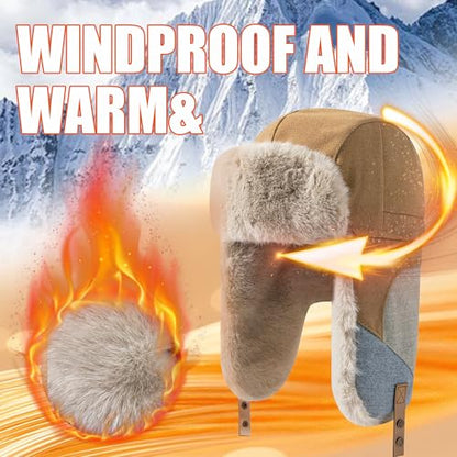 Croogo Cold Weather Eskimo Hats Trapper Hat Winter Thick Furry Ushanka Russian Hat Windproof Ski Trooper Hat with Ear Flap - color: Pl20-green