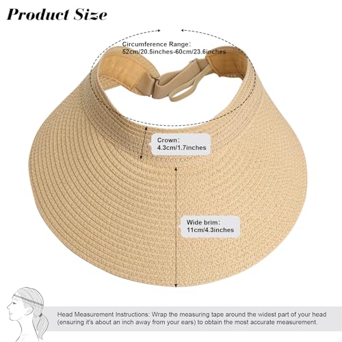 Fumwase Sun Visors for Women Foldable Straw Visor Beach Hat Uv Protection Wide Adjustable Cooling Summer Cap for Travel - color: Beige