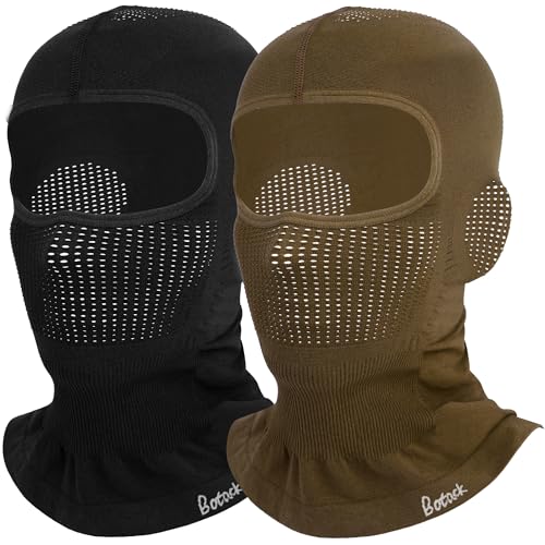 2 Pack Breathable Balaclava Ski Mask, Motorcy Helmet Liner Men Women - color: Black+Khaki