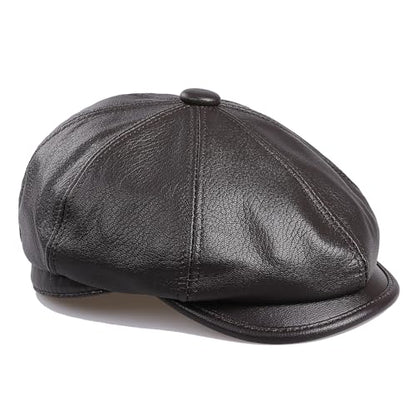 Genuine Leather Newsboy Caps for Men, Real Suede Irish Cabbie Driving Ivy Flat Hat - color: Brown, size: 7