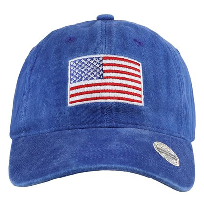 Falari USA Flag Embroidered Baseball Cap, Low Profile Adjustable Dad Hat, 100% Cotton, Pre-Washed - color: Royal Blue
