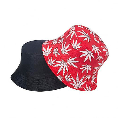 Punk Black Green Red Leaf Weed Fisherman Caps Bucket Hats Hip Hop Gorro Outdoor Men - color: Black Pink