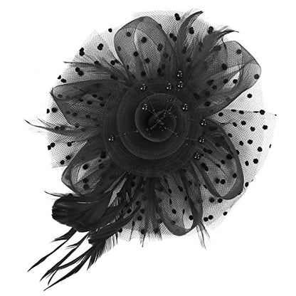 Century Star 2026 Kentucky Hat Derby Fascinator for Women Tea Party Flower Mesh Ribbons Feathers Headband Hair Clips - color: Black