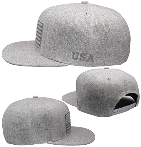 Antourage American Flag Unisex Baseball Hat for Men and Women | USA Flag Mesh Snapback Cap with 2 Patriotic Patches - color: (75) Grey Flat Visor Snapback