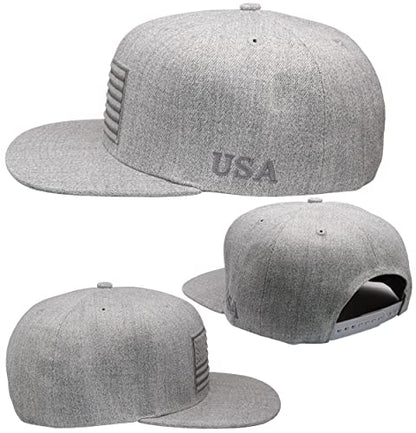 Antourage American Flag Unisex Baseball Hat for Men and Women | USA Flag Mesh Snapback Cap with 2 Patriotic Patches - color: (75) Grey Flat Visor Snapback