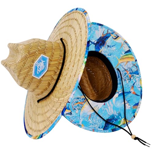 Palmyth Straw Hat for Men & Women Sun Hats, Beach Hat, Fishing Hat UPF 50+ - color: Fishfrenzy