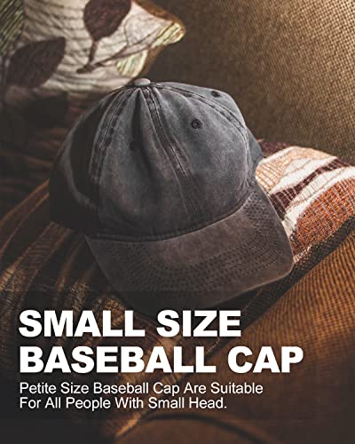 Zylioo Petite Baseball Cap for Small Heads Adult,Soft Crown Washed Dad Hat - color: Washed Black-fits 21.3"-22"