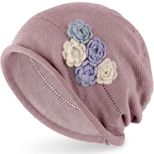 Ababalaya Breathable Cotton Linen Slouchy Beanie Hat for Women - color: Dusty Pink