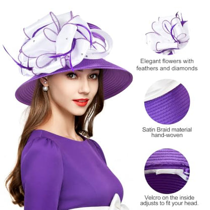 2026 Bucket Hats for Women Ladies Girls, Autumn Winter Fascinator Hat for Derby Kentucky Church Bridal UV Protection - color: 4585purple/White