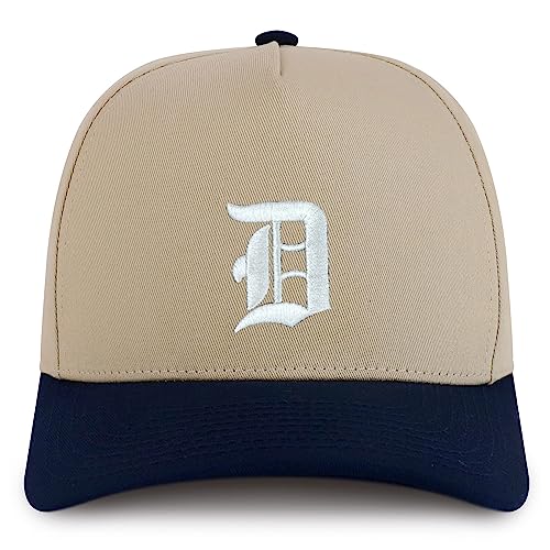 Trendy Apparel Shop Old English D Embroidered 5 Panel High Crown Cotton Pro Style Cap - color: Navy Stone