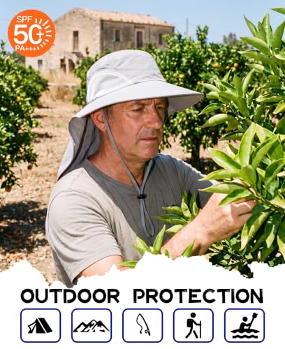 Home Prefer Outdoor UPF50+ Sun Hat Wide Brim Mesh Fishing Hat with Neck Flap - color: Light Gray