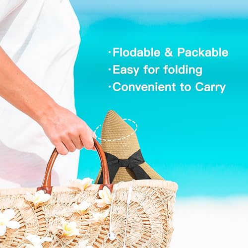 Tavaleu Beach Hat Foldable Wide Brim UV Protection for Women Summer Sun Hat - color: Khaki-4