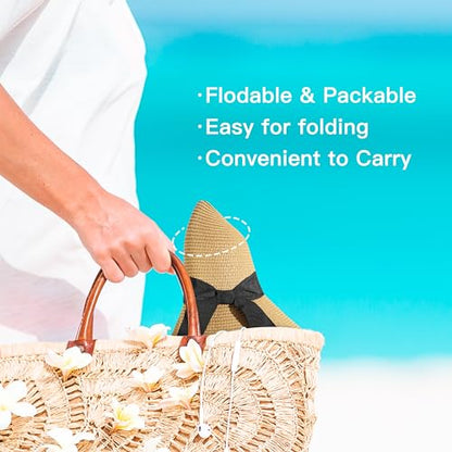 Tavaleu Beach Hat Foldable Wide Brim UV Protection for Women Summer Sun Hat - color: Khaki-4