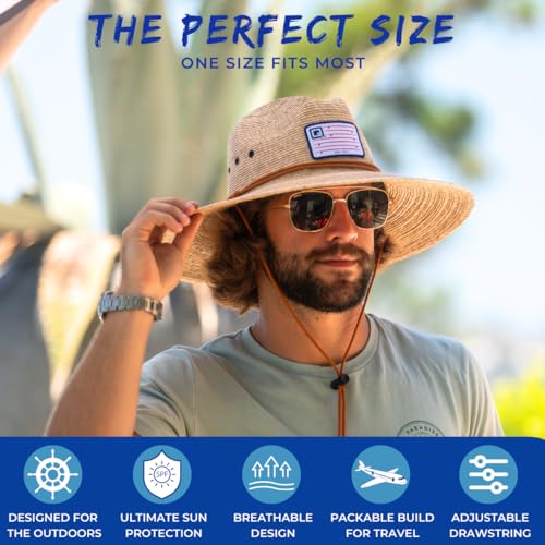 Qwave Packable Stone-Washed Straw Lifeguard Hat for Men and Women - Beach Straw Hat Protects from Summer Sun - color: Ombré Pink