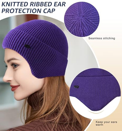 HiRui Knit Beanie Hats Winter Hats Ear Covers for Men Women-Warm Daily Headwear - color: Purple
