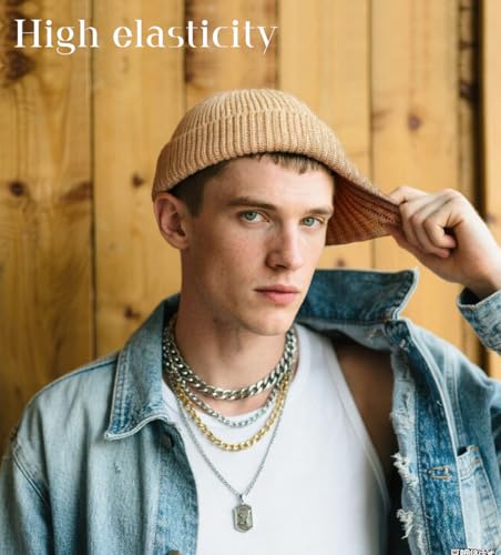 Wool Fisherman Beanies for Men Knit Fall Winter Beanie Hat Skull Cap - color: Apricot
