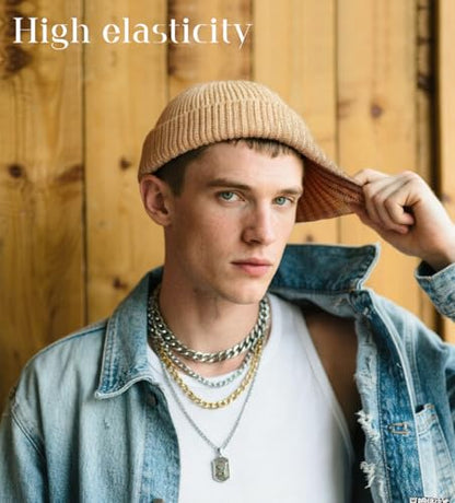 Wool Fisherman Beanies for Men Knit Fall Winter Beanie Hat Skull Cap - color: Apricot
