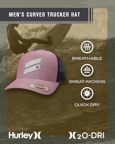 Hurley Mens Lightweight Poly Mesh Back Curved Bill Cap Trucker Hat - color: Burgundy