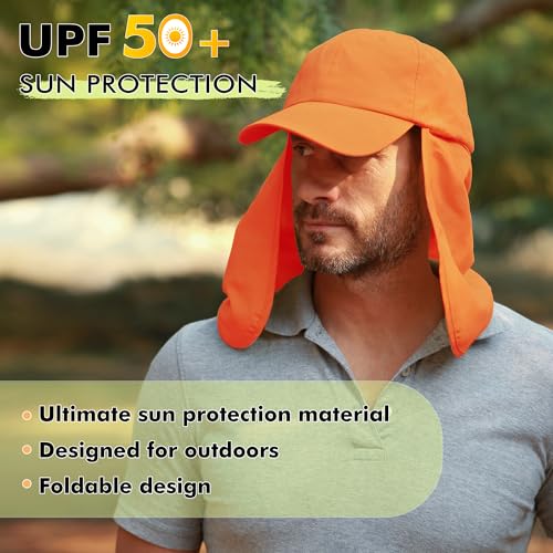 Tirrinia Wide Brim Sun Hat with Neck Flap for Men & Women - color: Orange