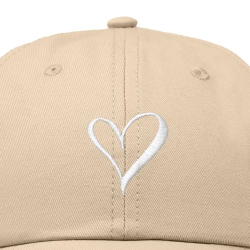 Hand Drawn Heart Hat Womens Embroidered Baseball Cap - color: Khaki