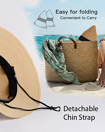 FURTALK Womens Beach Sun Straw Hat Wide Brim UV Protection Travel Hat - color: Khaki-deep Coffee, size: Large-X-Large