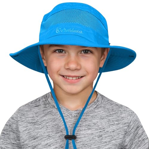 American Trends Quick Dry Boys Sun Hat - Dual Adjustable UV Protection Breathable Kids Safari Bucket Cap for Beach Pool - color: Sky Blue