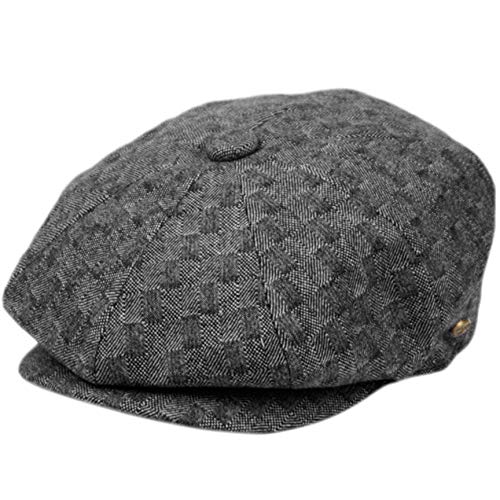 Men's Classic 8 Panel Wool Blend Newsboy Snap Brim Collection Hat - color: Black-nsb3052, size: X-Large