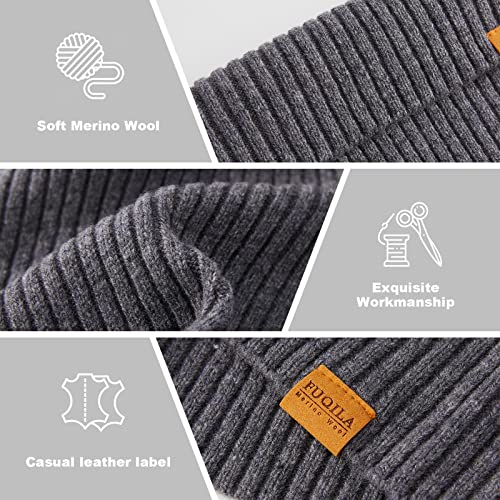 100% Merino Wool Cuff Beanie Hat, Unisex Warm Winter Caps Soft, Breathable & Cozy Stretchy Knitted Cuffed Cap - color: Grey