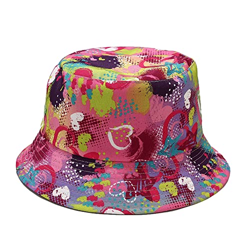 Unisex Print Double-Side-Wear Reversible Bucket Hat - color: Heart Pattern