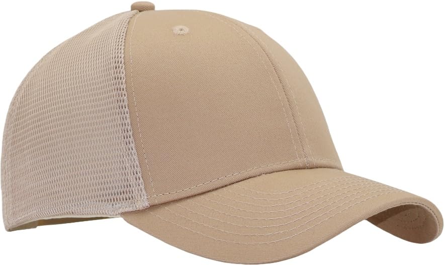 Mens Mesh Snapback Trucker Hat Baseball Cap, Fits OSFM&XXL Head - color: Khaki, size: X-Large-XX-Large