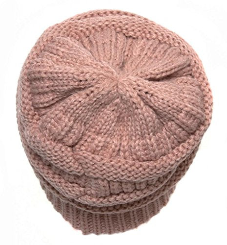 C.C Trendy Warm Chunky Soft Stretch Cable Knit Beanie Skully - color: India Pink